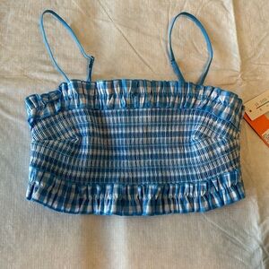 Colsie Blue and White Gingham Smocked Bandeau Top with Straps